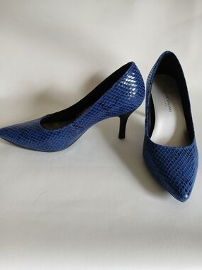 Christian Siriano Royal Blue & Black  Snake-Embossed Pointed-Toe Pumps Sz8M